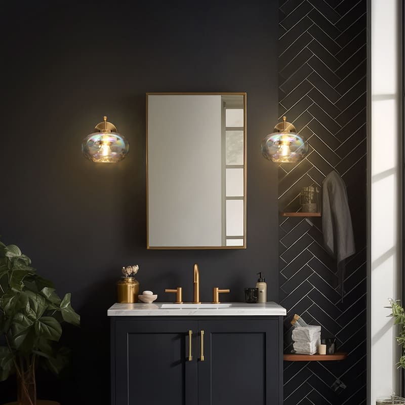 Modern 1-Light Gold Wall Sconce Colorful Glass Bathroom Vanity Lights - D 8" x H 5.5"