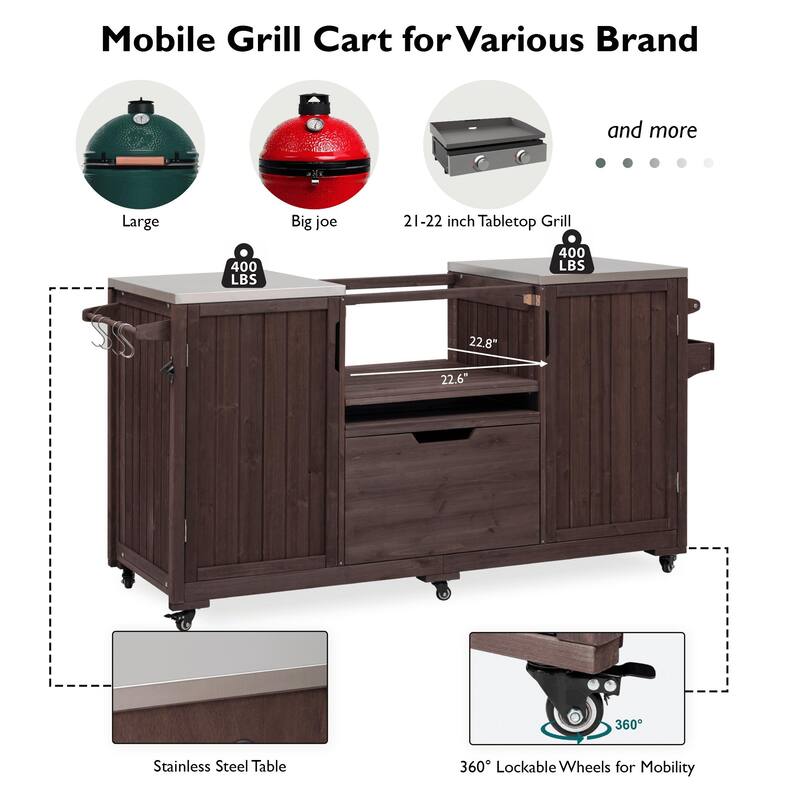 Modular Outdoor BBQ Grill Cart with Stainless Steel Worktop, Storage Cabinet, Paper Towel Rack & Spice Rack