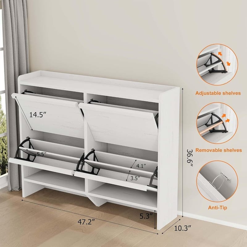 Narrow Shoe Cabinet Organizer with 4 Flip Drawers for Entryway, Hallway, Living Room