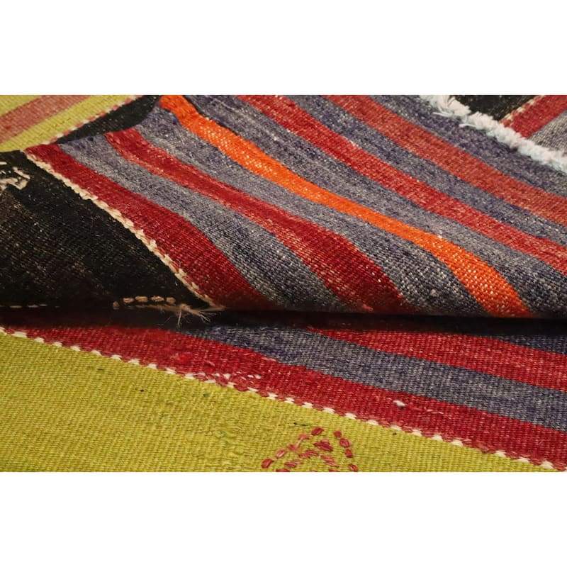 Hand Woven Oriental 100% Wool Carpet Southwestern Tribal Oranges & Rust Kilim Area Rug - 6' 9'' X 5' 10''