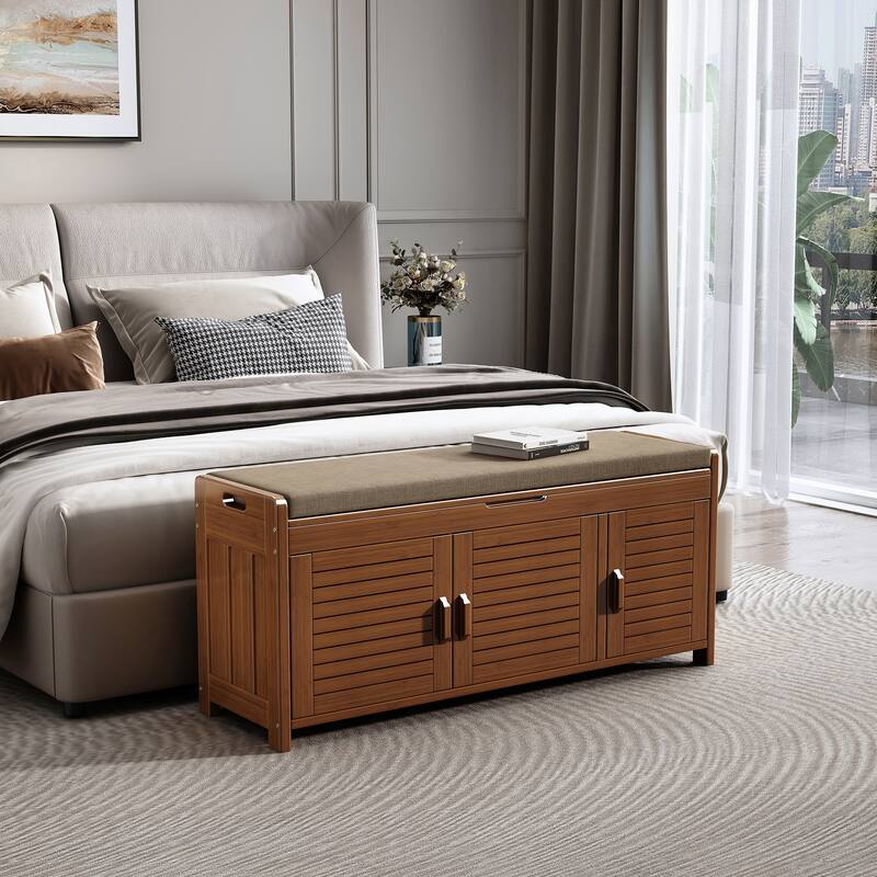 Shoe Storage Bench, Bamboo Entryway Bench