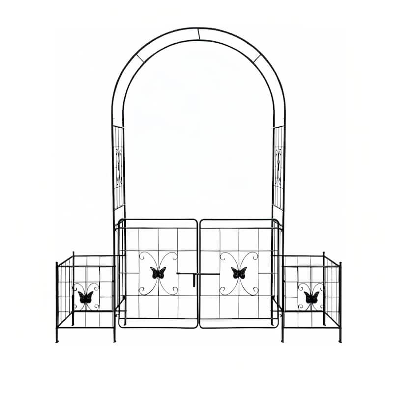 Garden Arch Arbor Trellis for Climbing Plants with Gate, Durable Metal Garden Arch Outdoor Wedding Arch, 7.15ft