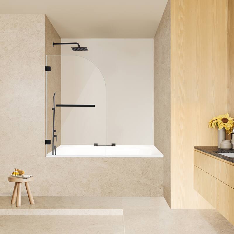Altair Alvise Frameless Hinged Tub Door in Matte Black Finish with Clear Glass - 34"W x 58"H