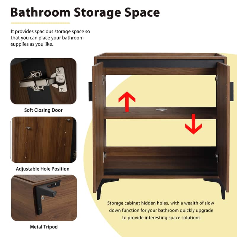 GDFStudio - Levistar Modern Freestanding Bathroom Vanity Cabinet with Soft Close Doors, Metal Tripod, Sink NOT INCLUDED - 30"