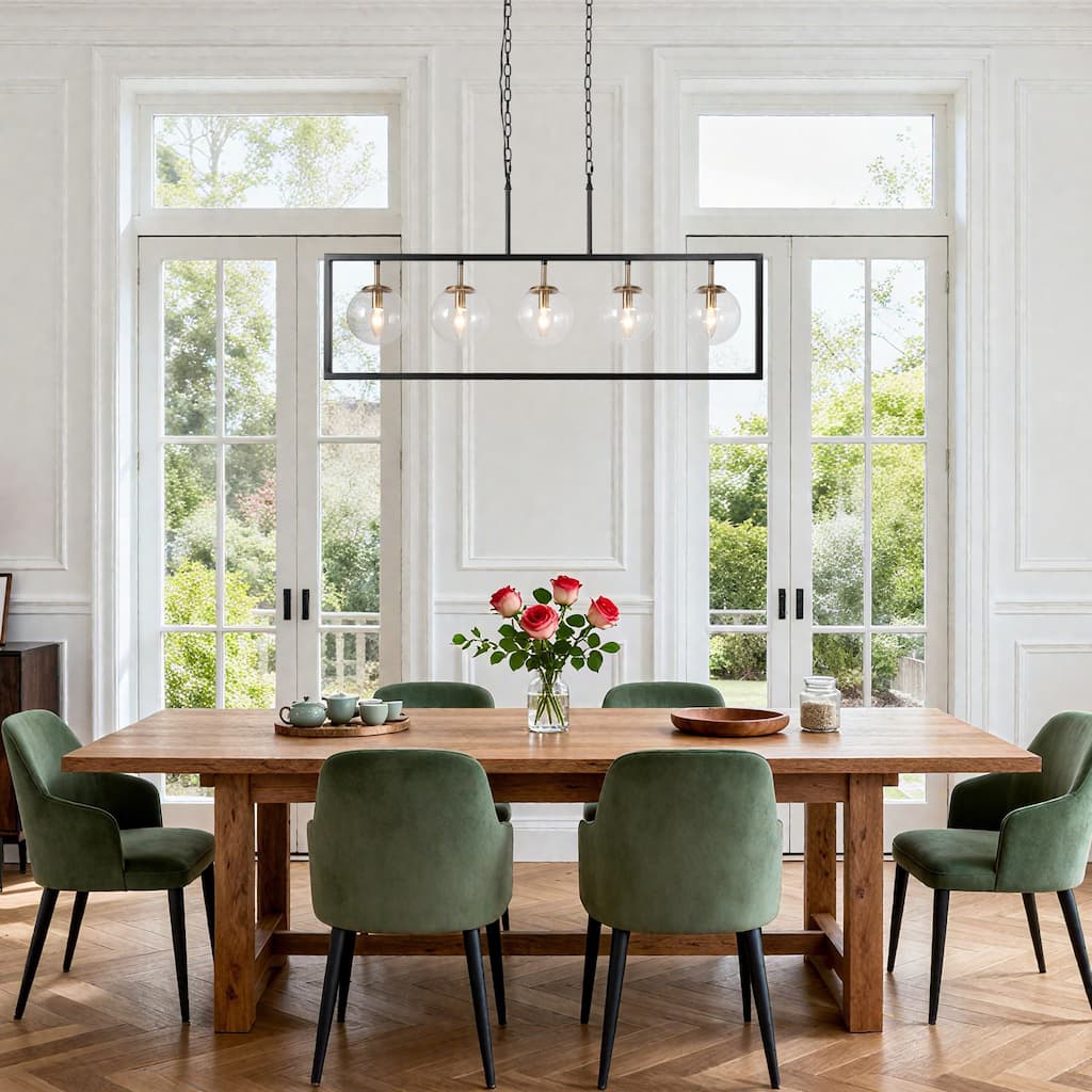 Marsie Modern Farmhouse 40-inch Linear Chandelier Globe Glass Kitchen Island Pendant Lights for Dining Room