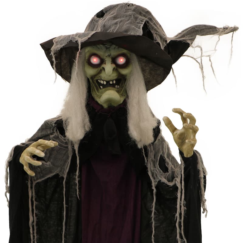 Haunted Hill Farm 6.9-Ft. Poseable Talking Witch with Red Eyes