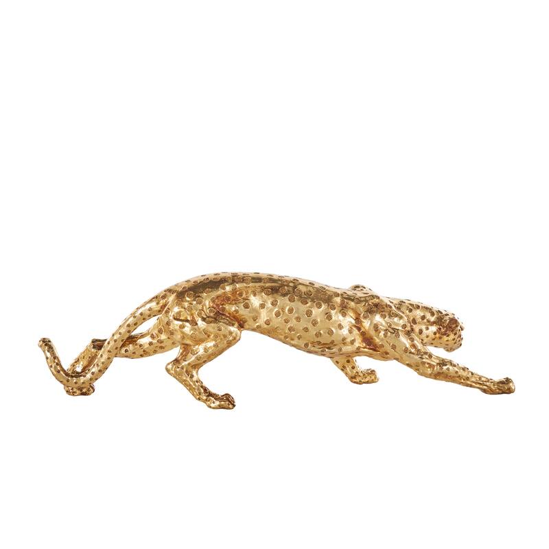 Gold Resin Leopard Sculpture with Textured Spots