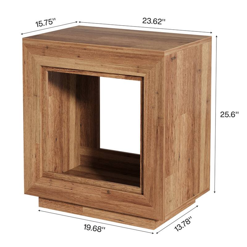 24" Rustic 2-Tier End Table, Side Table with Storage Shelf, Sofa Nightstand for Living Room, Bedroom, Entryway