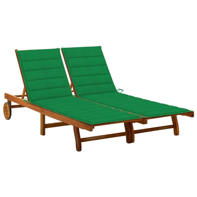 vidaXL Patio Lounge Chair Sunbed Sunlounger with Cushion Solid Acacia Wood - Green 2-Person