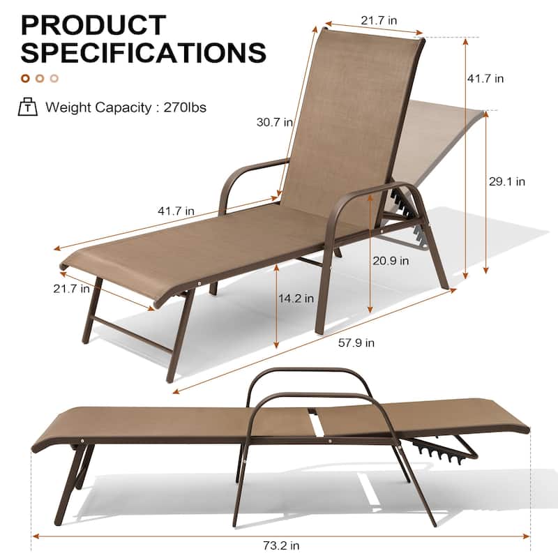 Crestlive Products Outdoor Aluminum Chaise Lounge Chair with Adjustable Backrest