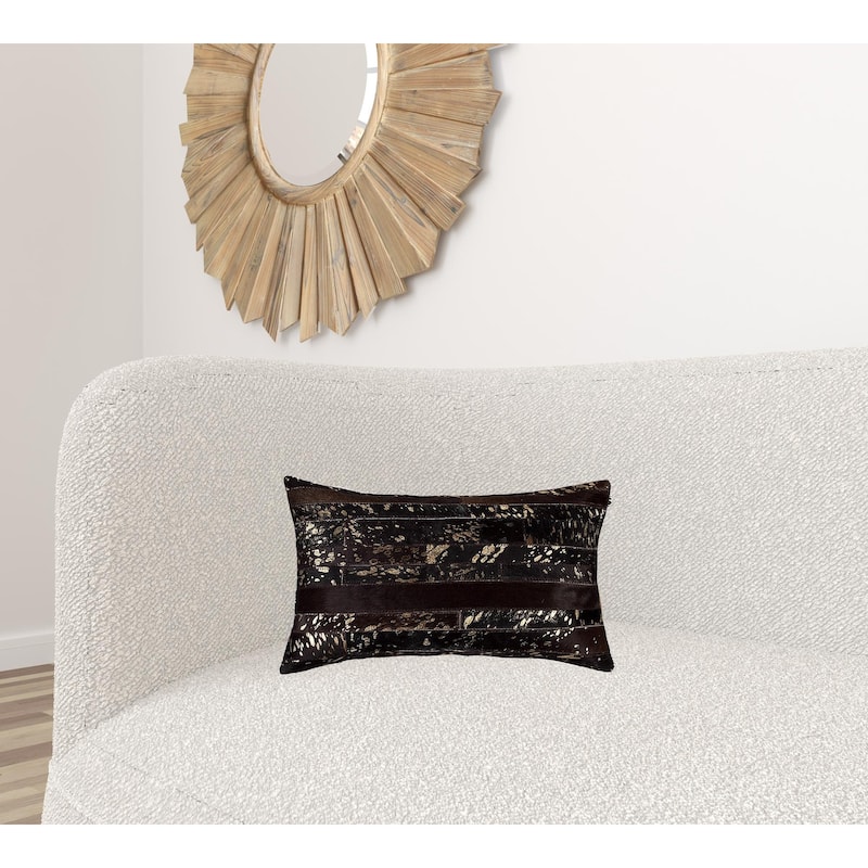 HomeRoots 12 X 20 Chocolate Cowhide Throw Pillow