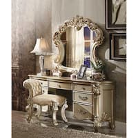 Elaborate Carved Gold Patina Finish Desk Vanity Dressing Table With 7 Drawers