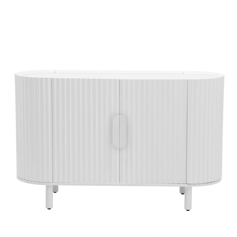Curved Design Light Luxury Sideboard with Adjustable Shelves - White