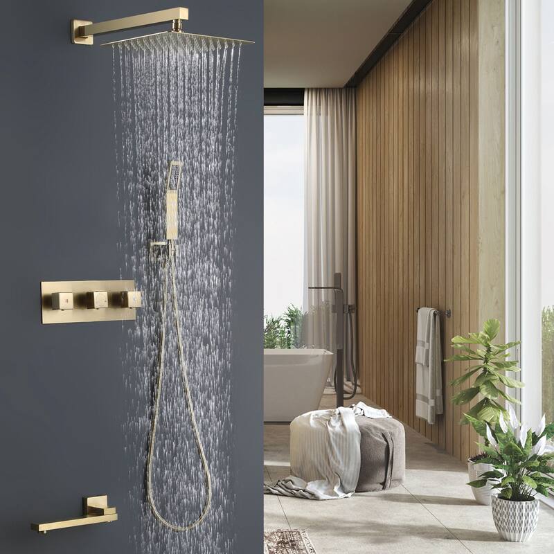 Three-Handle Bathroom Shower System in Brushed Gold