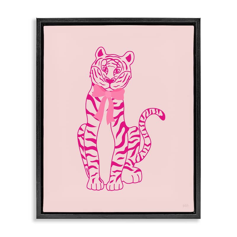 Stupell Mod Chic Tiger with Bow Framed Floater Canvas Wall Art Design By Natalie Carpentieri - 17 x 21 - Black