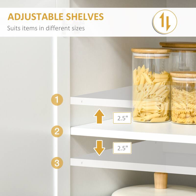 Contemporary White Storage Drawer Cabinet with Glass Doors and Adjustable Shelves for Kitchen - 31.5" W x 19" D x 67" H