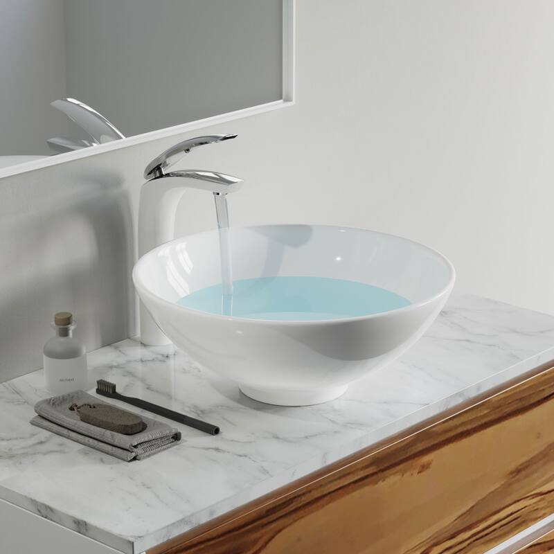 Dowell Ceramic Vessel Sink, Round, Gloss White - 16Wx16Dx6H