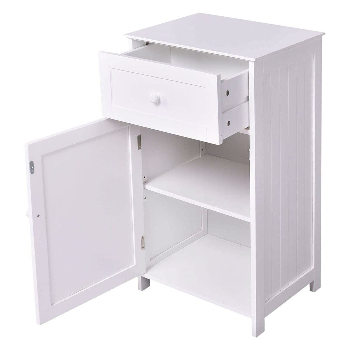 White Wood Bathroom Storage Floor Cabinet with Water Resistant