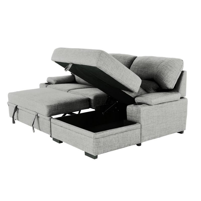 Gallo 93 in. 2-Piece Right Facing Sleeper Sofa with Storage & Cupholder