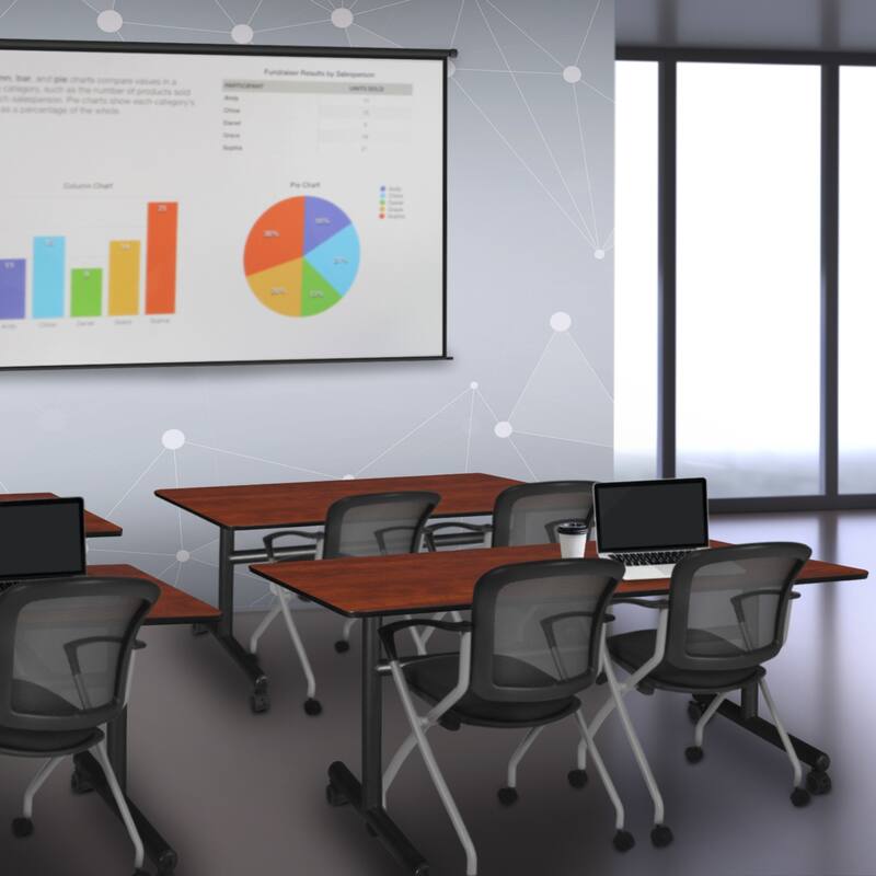 60" x 24" Flip Top Mobile Training Table- Cherry and 2 Nesting Chairs