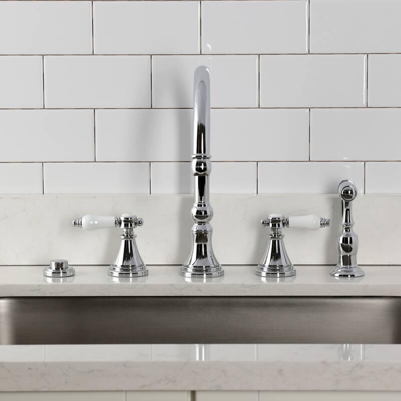 Kingston Brass Essex Double-Handle Wall-Mount Pre-Rinse Bridge Kitchen Faucet