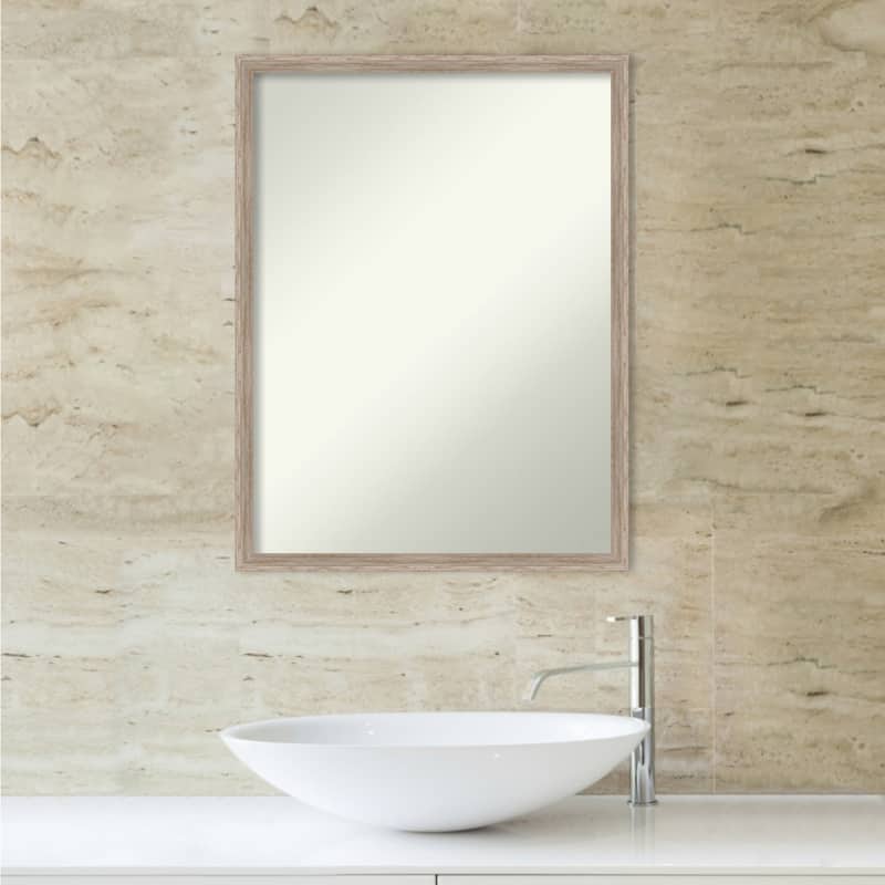 Non-Beveled Wood Bathroom Wall Mirror - Hardwood Wedge Whitewash Frame