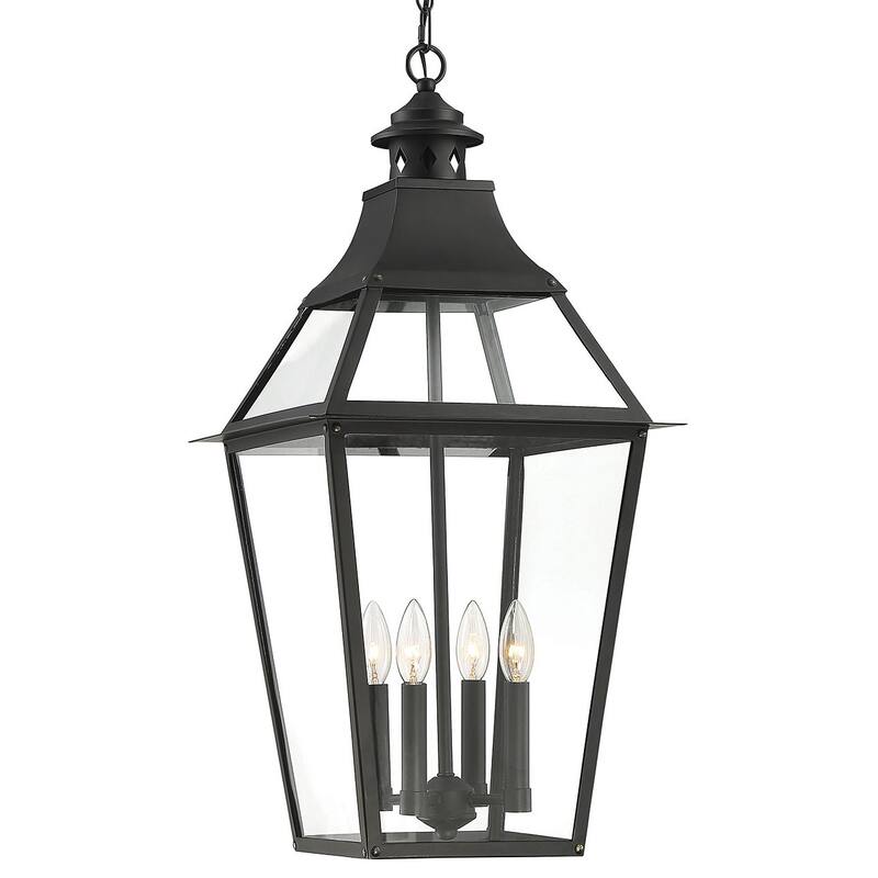 Savoy House Jackson 14" Wide Outdoor Taper Candle Pendant - Black with Gold Highlighted