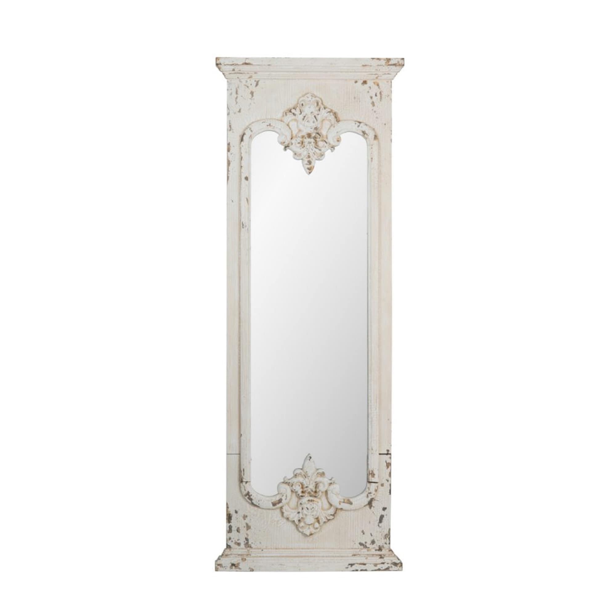 59" White Distressed Classic Vintage Style Wood Framed Floor Mirror