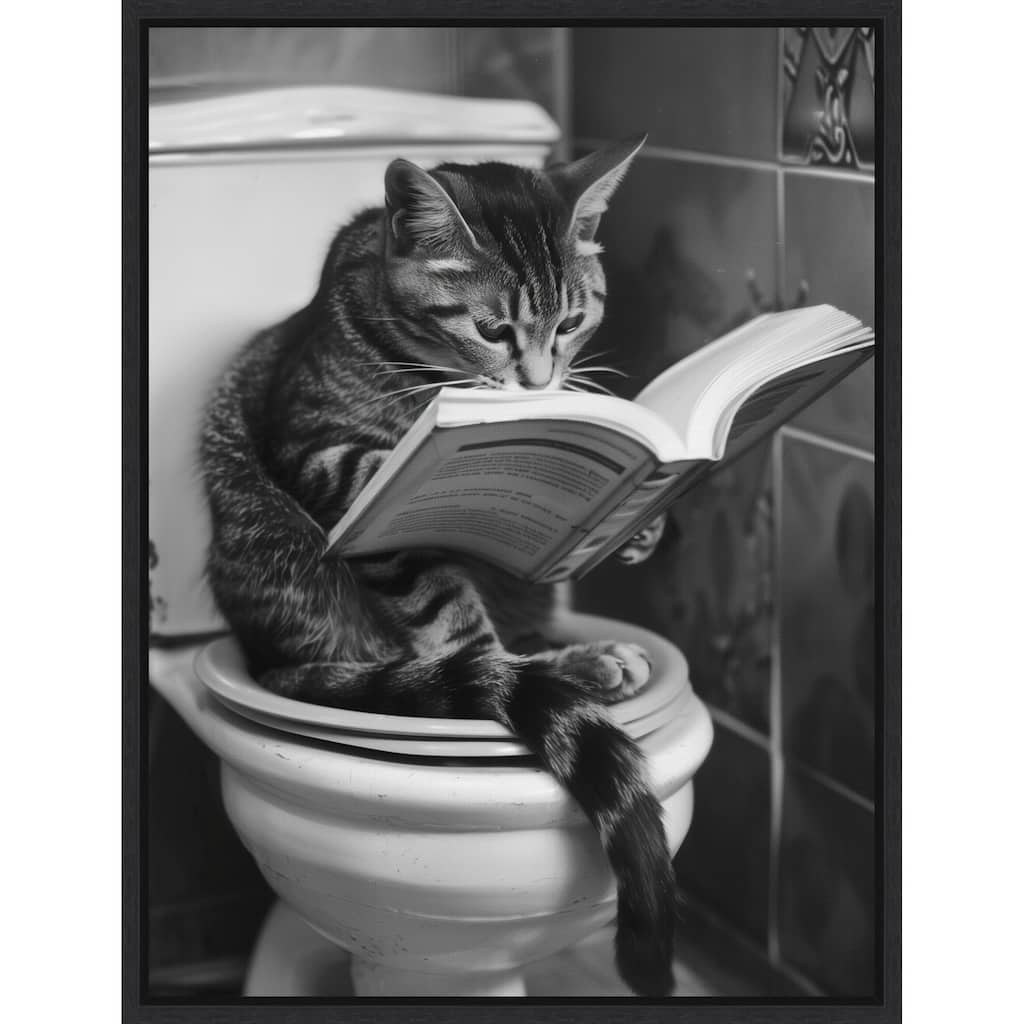 Literary Litter Box Cat by Niky Rahner Framed Canvas Wall Art