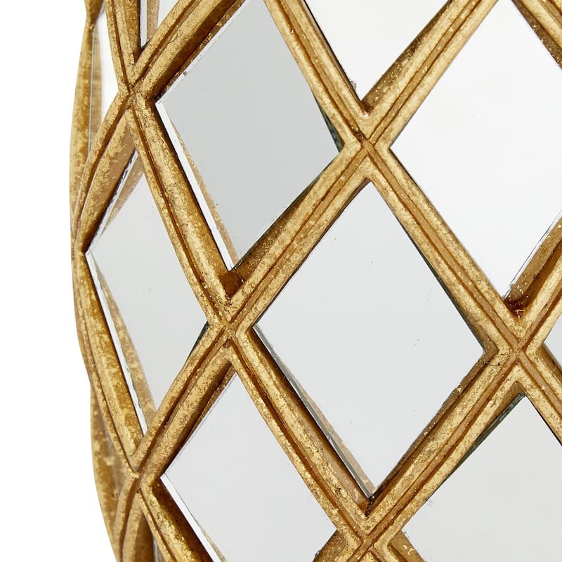 Polystone Fruit Pineapple Decorative Sculpture with Mirror Accents - Gold - Roche River Decor