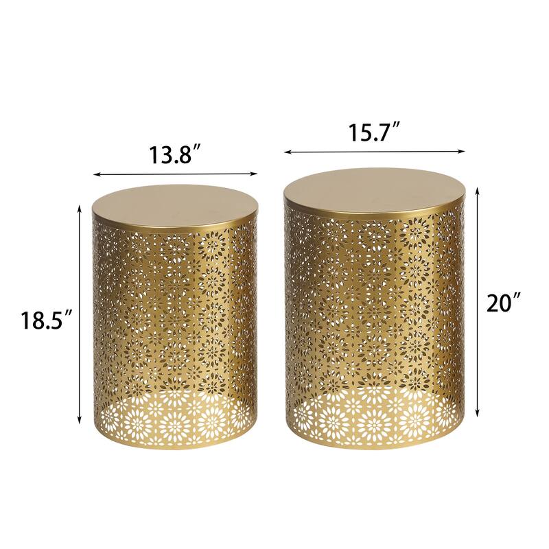 Adeco Set of 2 Round Metal Nesting Side End Tables Set - set of 2