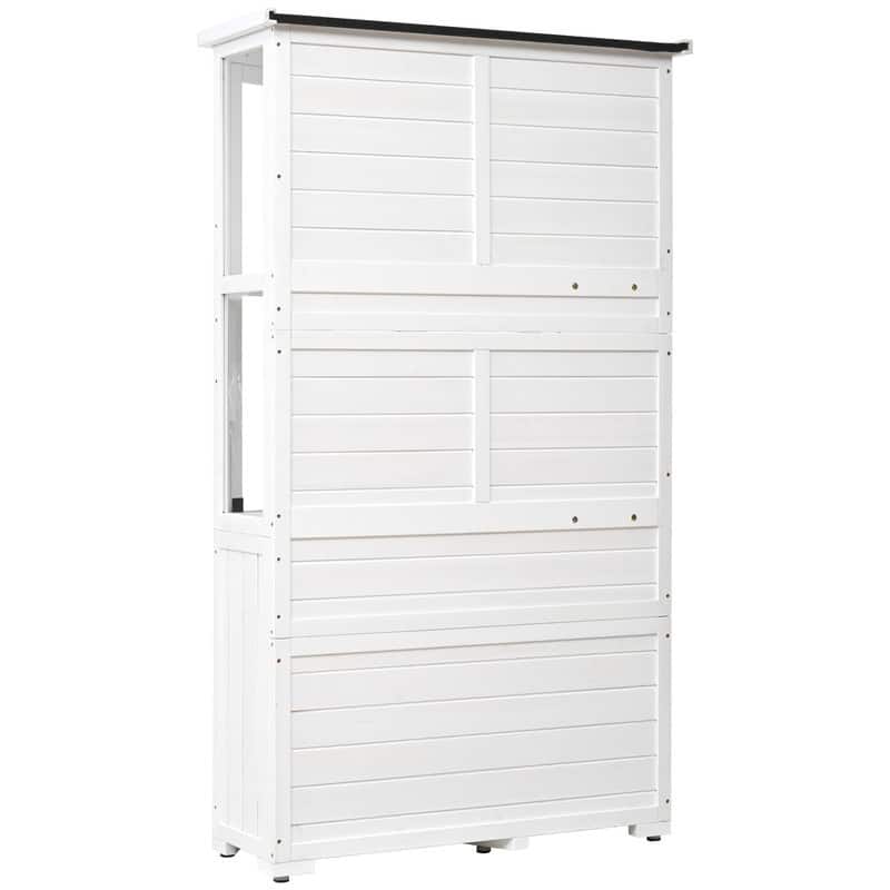 63" Tall Outdoor Storage Cabinet – Multi-Purpose Wooden Garden Shed with Waterproof Roof & Lockable Door.