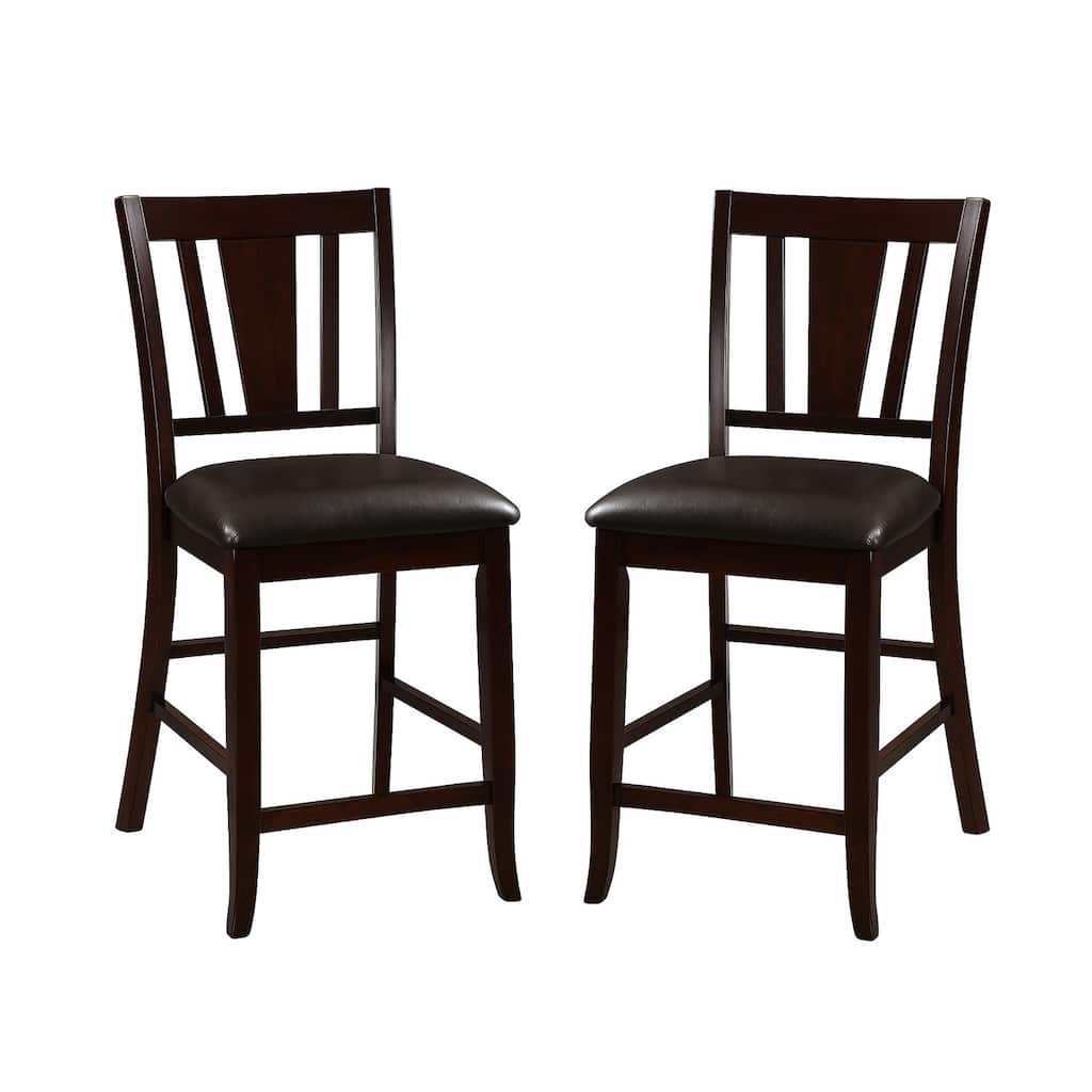 Set of 2 Traditional Counter Height Chairs with Leatherette Padded Seat, Espresso