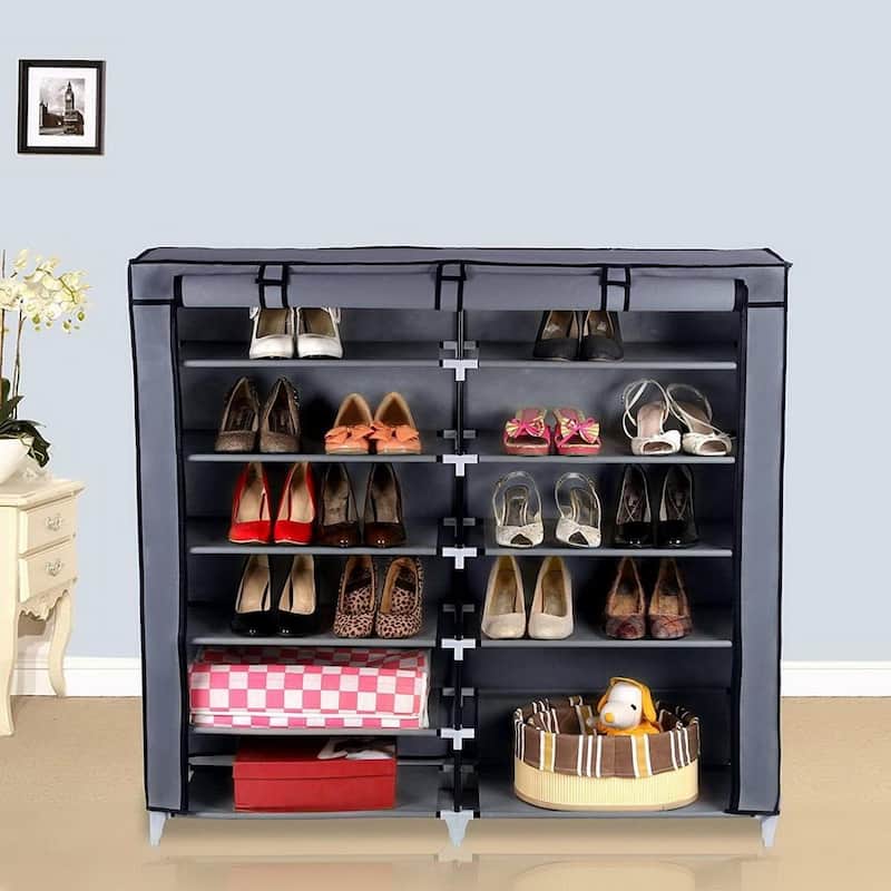 6 Tiers Portable Shoe Rack Closet Fabric Cover,Gray
