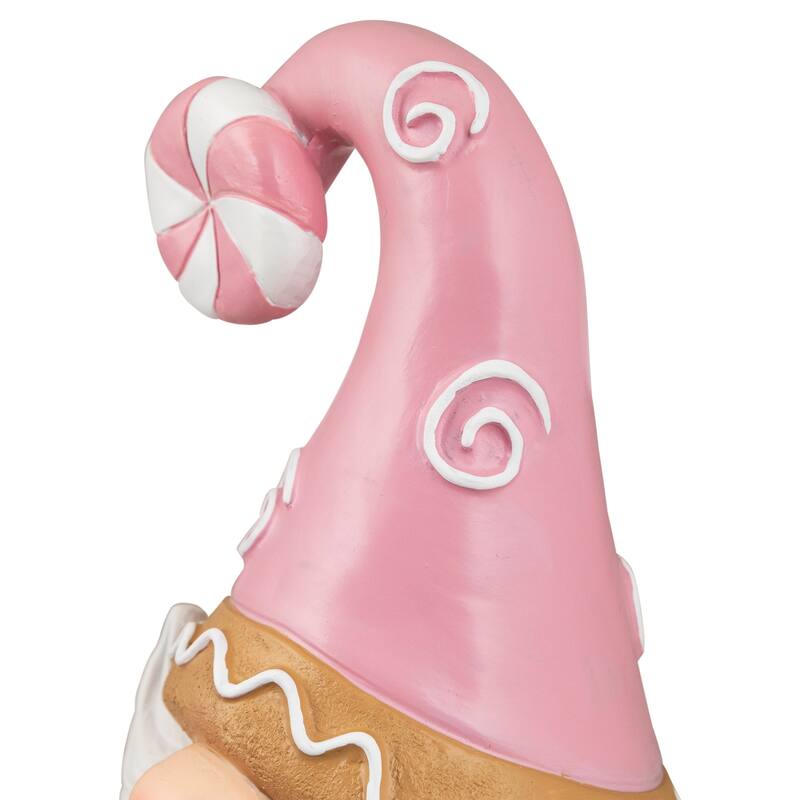 Christmas Gnome Holding Gingerbread Snowflake Cookie Decoration - 11.5" - Pink