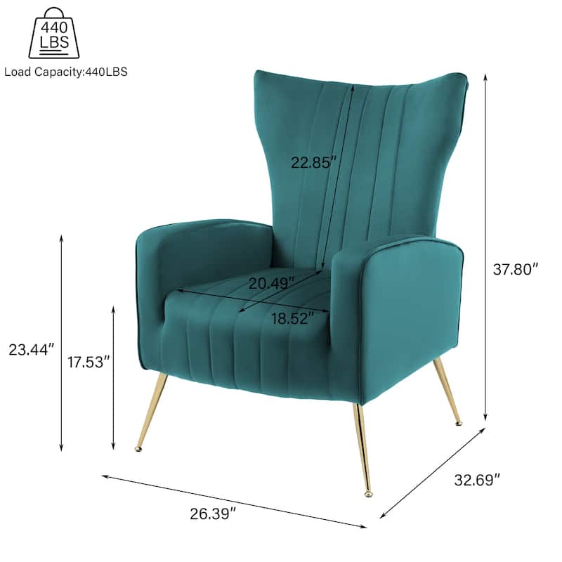 Mid-Century Velvet Wingback Accent Chair with Metal Legs