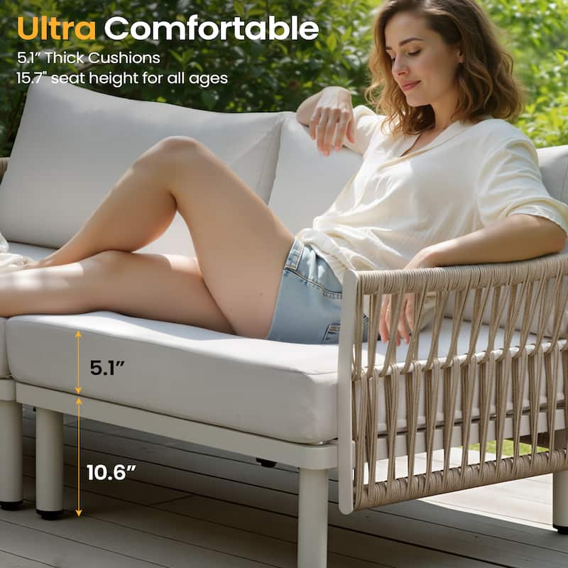 Outdoor Patio Aluminum PE Rattan Free Combination Sectional Sofa Conversation Seating Set