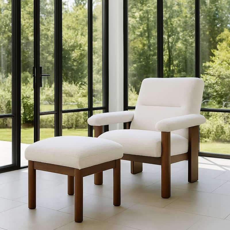 Homy Casa Entryway Accent Chair with Ottoman, Mid-Century Lounge Set