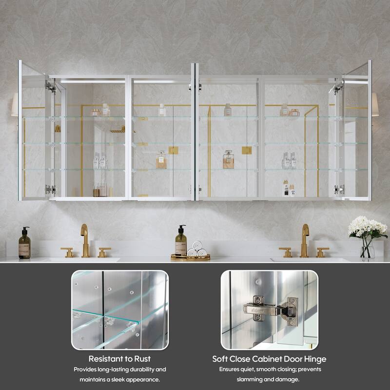 72''/80''W X 30''H Recessed Or Surface Wall Mount Bathroom Medicine Cabinet With Adjustable Glass Shelves