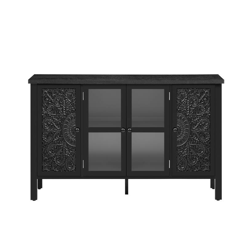 47.2'' Retro TV Stand with Adjustable Shelves, Entertainment Center Media Console with Glass Cabinet Doors & Anti-tip Device