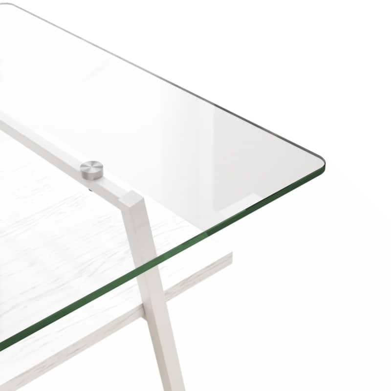 Rectangle Coffee Table, Tempered Glass Tabletop with Black Metal Legs, Modern Table for Living Room