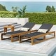 preview thumbnail 1 of 10, Emile Outdoor Mesh and Wood Chaise Lounge (Set of 2) by Christopher Knight Home Teak/ Black