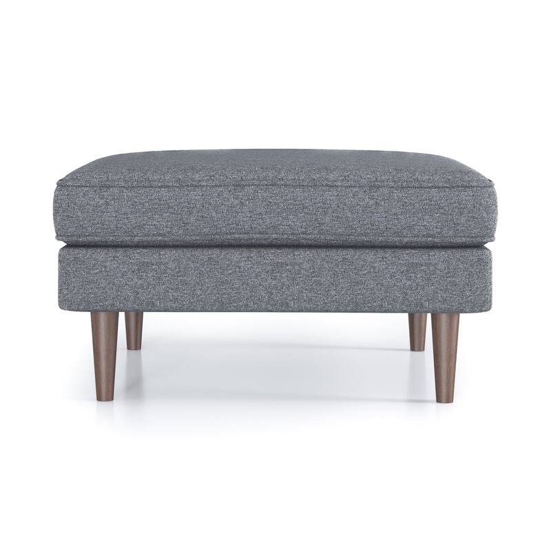 Amber Square Upholstered Ottoman Seaside Grey Fabric with Solid Wood Legs