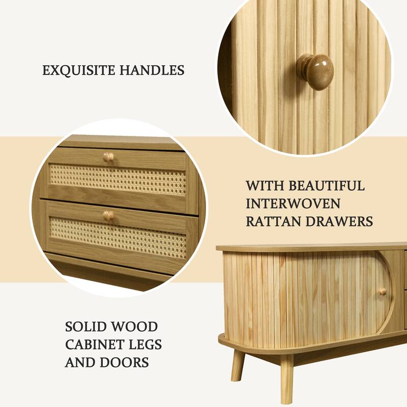Modern Farmhouse Rattan TV Stand for TVs up to 75''