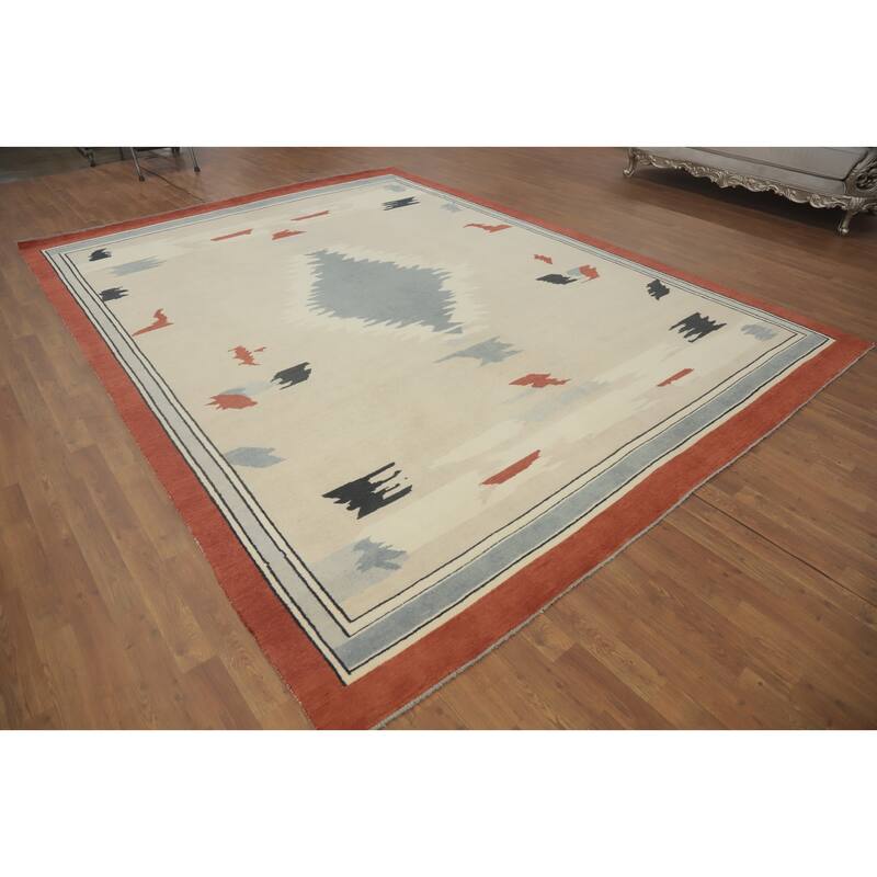Geometric Gabbeh Vegetable Dye Area Rug Handmade Wool Carpet - 11' 10'' X 9' 0''