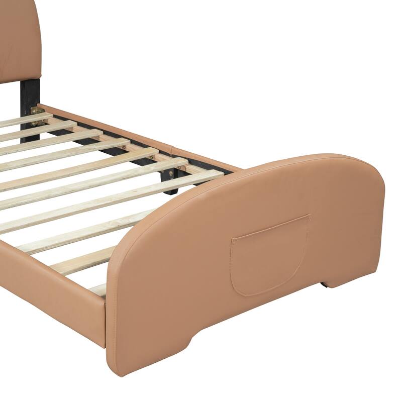 Upholstered Platform Bed with Bear-shaped Headboard and Footboard