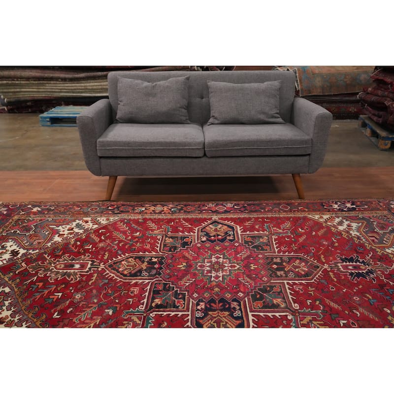 Hand Knotted Oriental 100% Wool Carpet Traditional Medallion Red Heriz Area Rug - 8' 10'' X 6' 0''