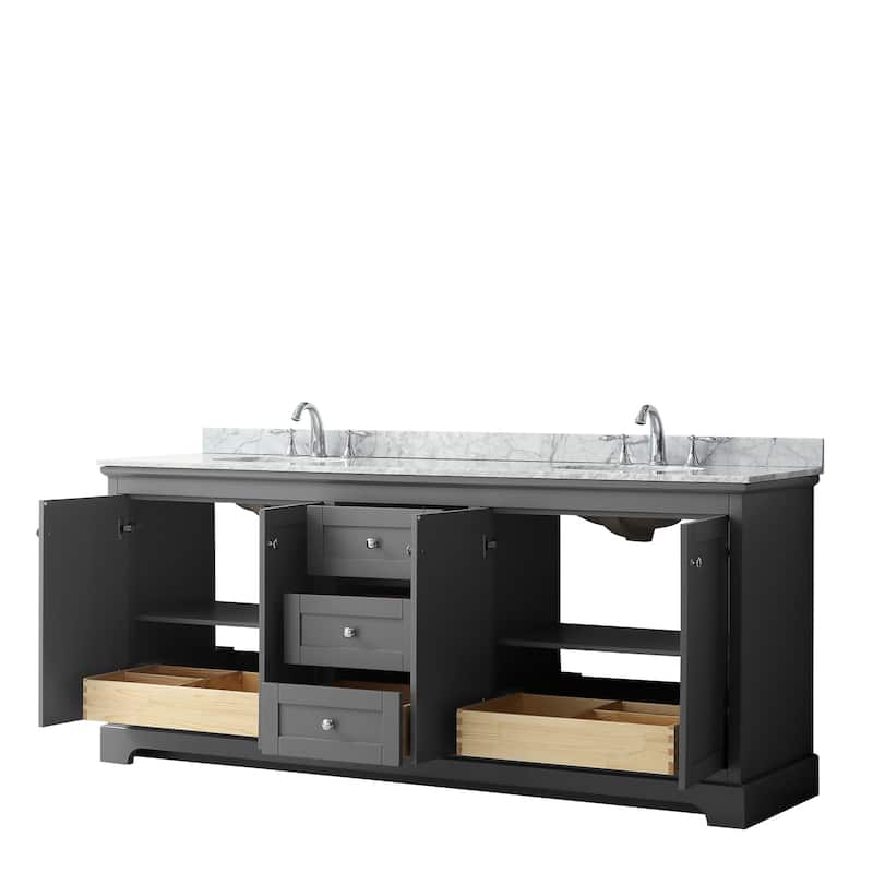 Avery 80-inch Double Vanity, Marble Top, Oval Sinks, No Mirror