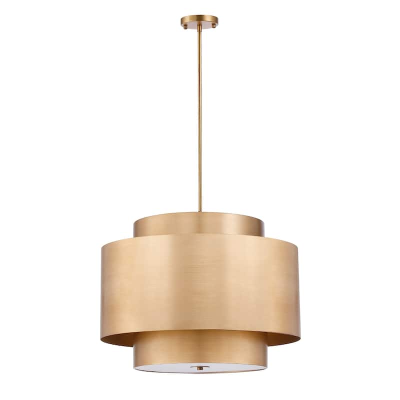 6-light Rubbed Brass Double Drum Design Lantern Chandelier with Diffuser