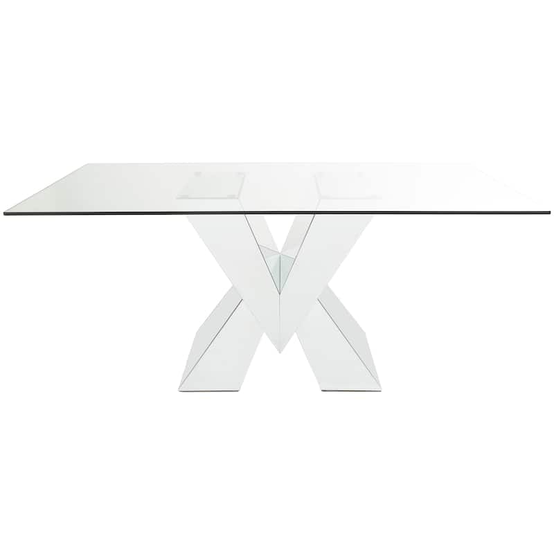Silver Glass Dining Table with Silver X-Shaped Base